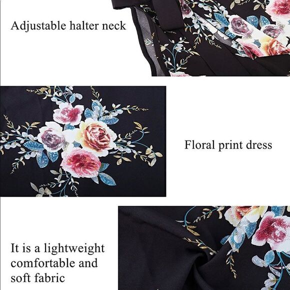 Women's Sexy Dress Beach Dresses Halter Neck Floral Print Mini Dress - Picture 6 of 8